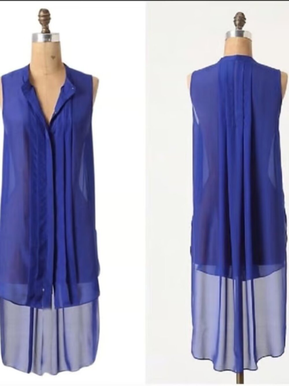 Anthropologie Leifnotes Klara Asymmetric Buttondown Blouse Blue Silk Size 0 EUC